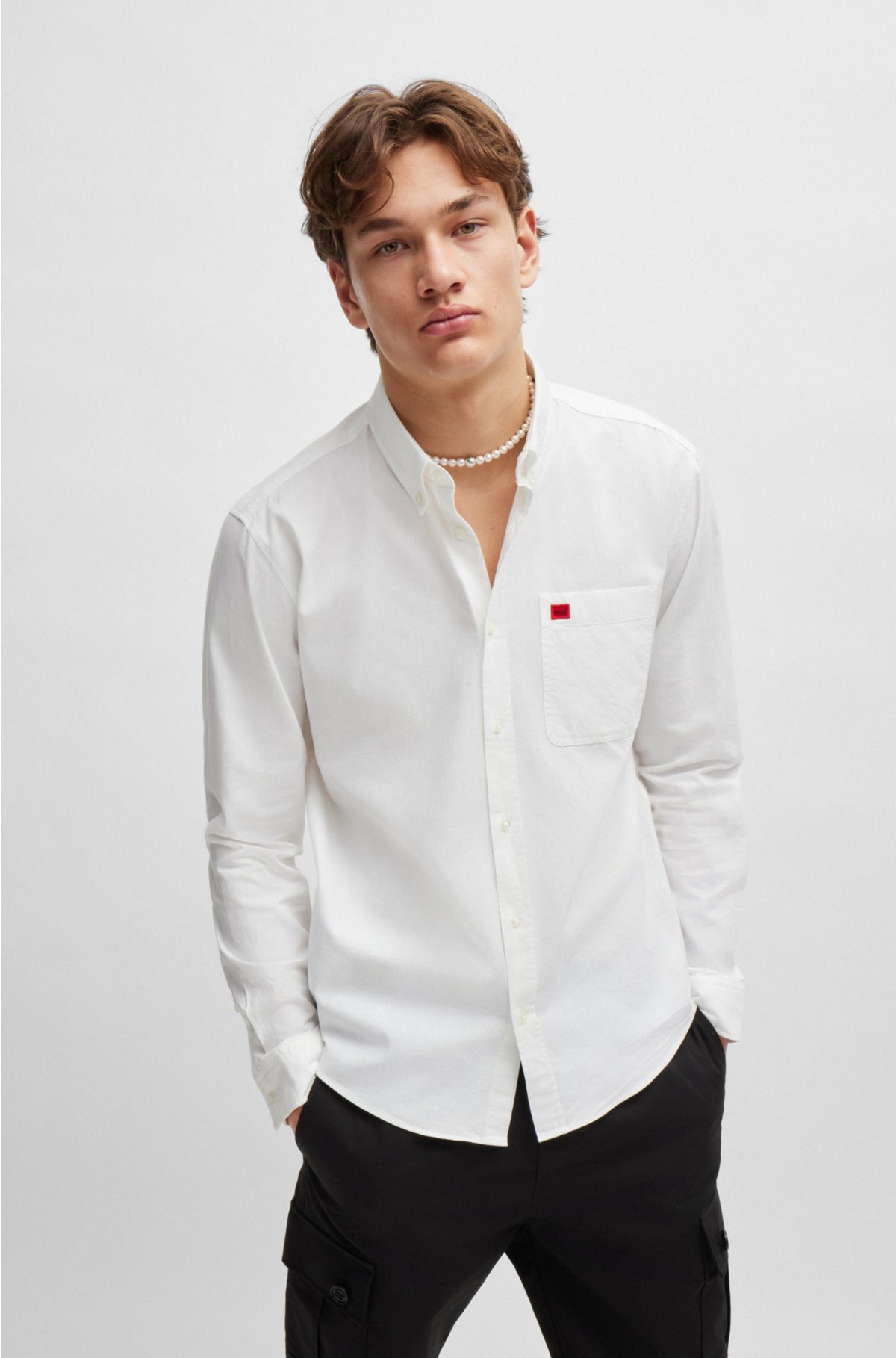 HUGO - Button-down slim-fit shirt in Oxford cotton
