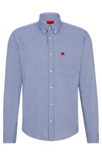 Chemise Slim Fit en coton Oxford, avec col à pointes boutonnées, Bleu