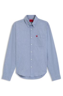 Slim-fit shirt in Oxford cotton, Blue