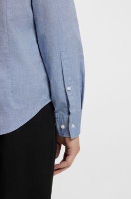 Camicia slim fit in cotone Oxford, Blu