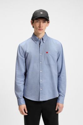 Camisa slim fit de algod&oacute;n Oxford, Azul