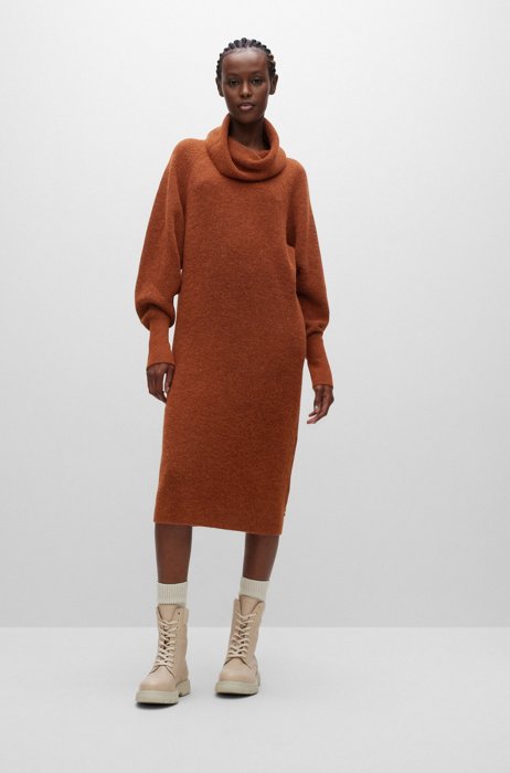 Relaxed-fit sweater dress with oversized collar, Brown
