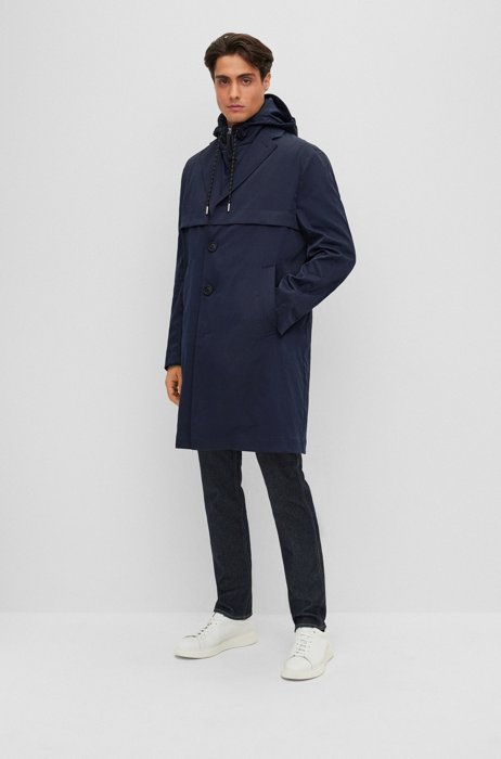 Water-repellent relaxed-fit coat with zip-up inner, Dark Blue