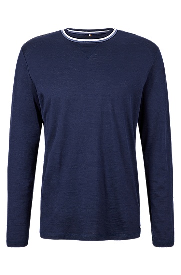 棉质和羊毛混纺长袖 T 恤,  404_Dark Blue
