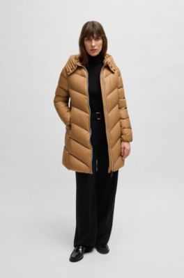 Parka met donsvulling en oversized capuchon, Beige