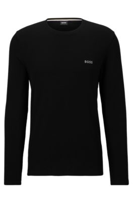 Hugo Boss Cotton-blend Pajama T-shirt With Embroidered Logo In Black