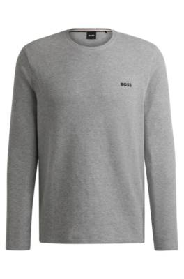 Hugo Boss Waffle Cotton-blend Pyjama T-shirt With Logo In Gray