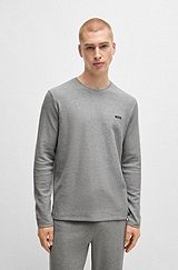 Cotton-blend pyjama T-shirt with embroidered logo, Grey
