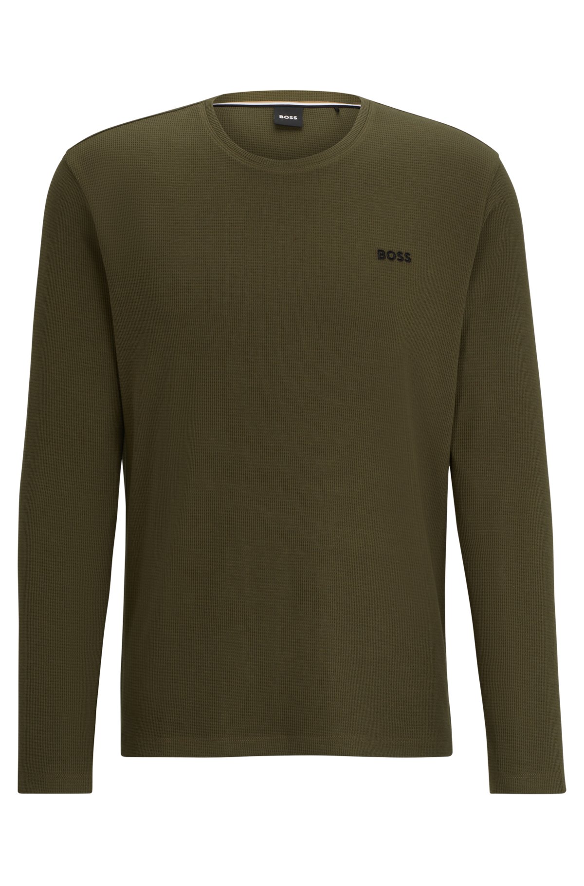 T-shirt del pigiama in misto cotone con logo ricamato, Verde scuro