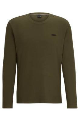 Hugo Boss Waffle Cotton-blend Pyjama T-shirt With Logo In Green