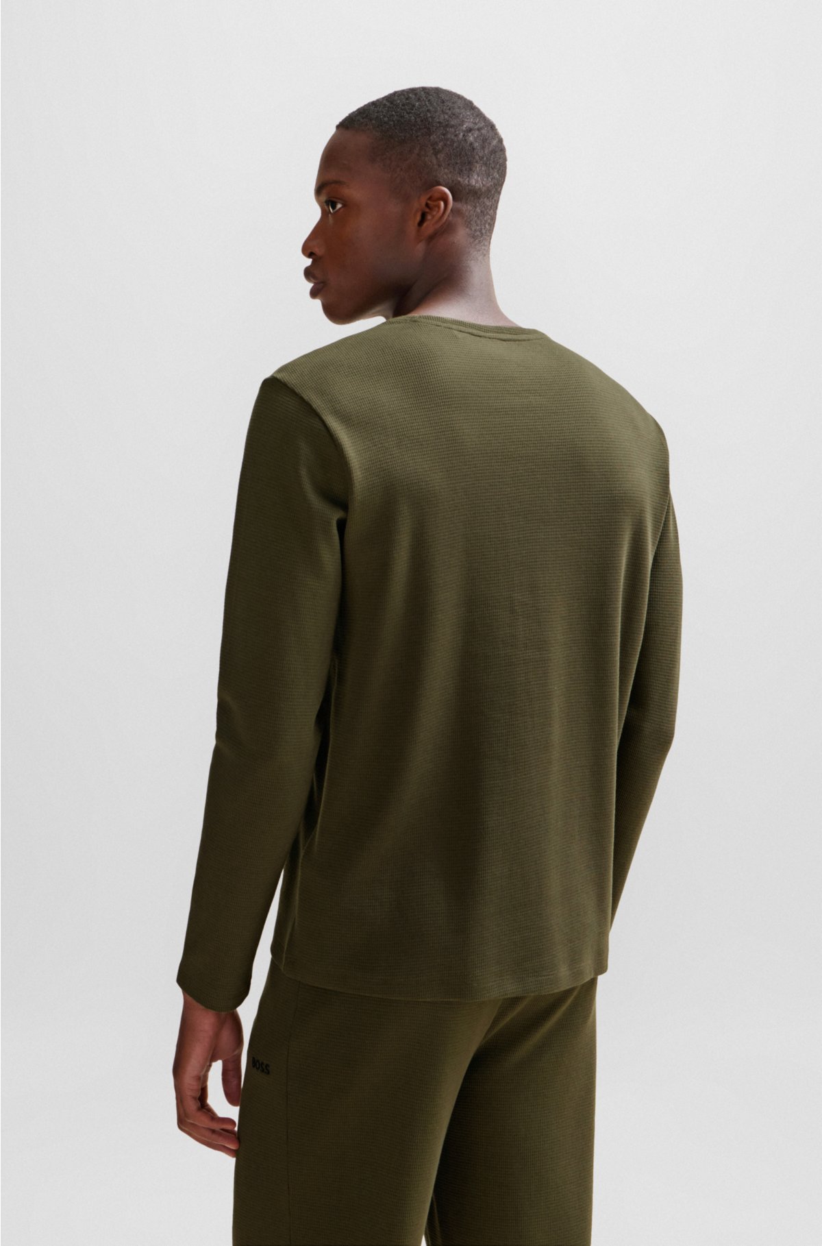 Cotton-blend pyjama T-shirt with embroidered logo, Dark Green