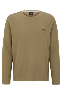 Hugo Boss Waffle Cotton-blend Pyjama T-shirt With Logo In Brown