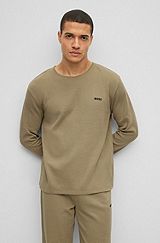 Pyjama-Shirt aus Baumwoll-Mix mit Waffelstruktur und Logo, Khaki