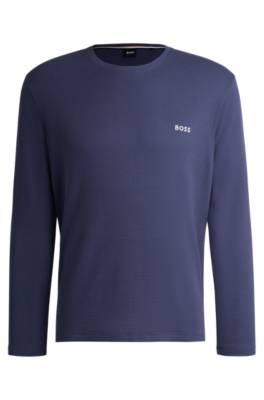 Hugo Boss Cotton-blend Pyjama T-shirt With Embroidered Logo In Blue