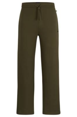 Hugo Boss Waffle Cotton-blend Pyjama Bottoms With Logo Embroidery In Green