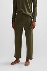 Pantaloni del pigiama in misto cotone a nido d'ape con logo ricamato, Verde scuro
