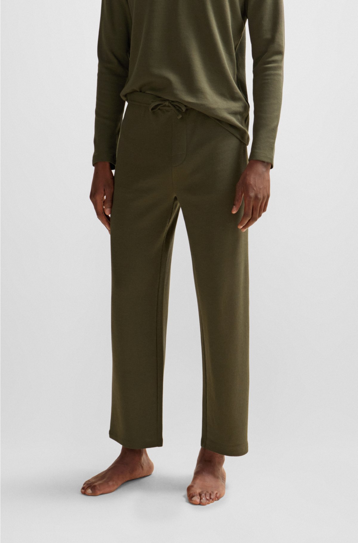 Cotton-blend pyjama bottoms with embroidered logo, Dark Green