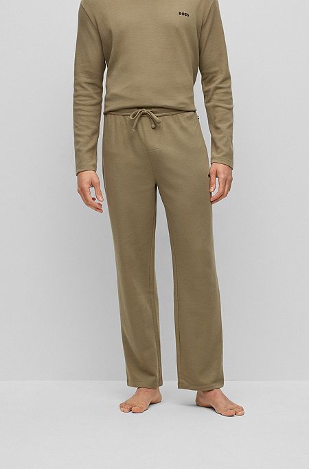 Pyjama-Hose aus Baumwoll-Mix mit Waffelstruktur und Logo-Stickerei, Khaki