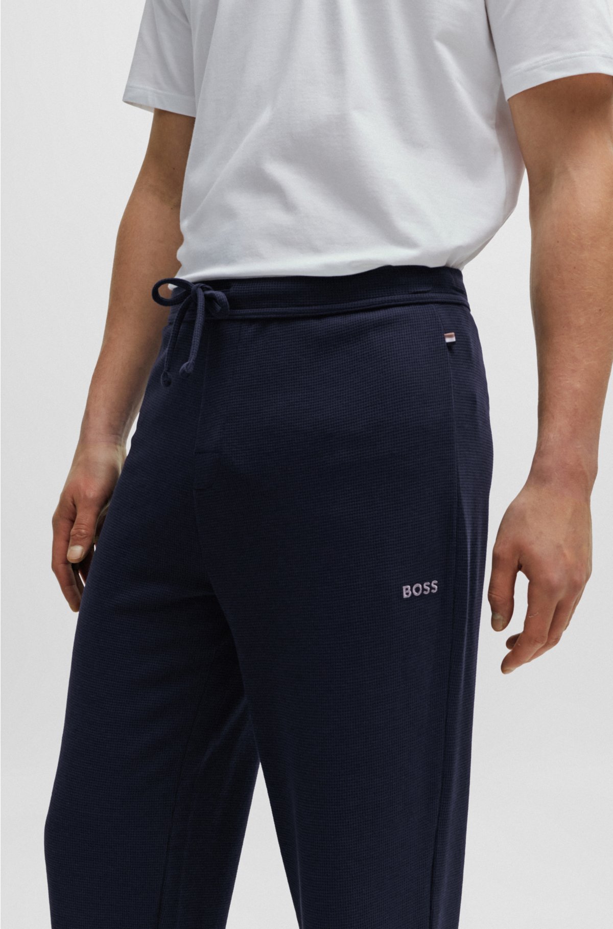 Cotton-blend bottoms embroidered BOSS with pyjama logo -
