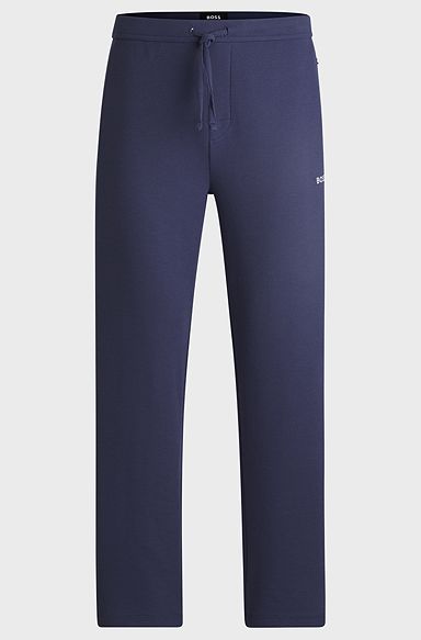 Cotton-blend pyjama bottoms with embroidered logo, Dark Blue
