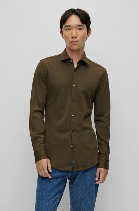 Chemise Slim Fit en jersey de coton avec boutons en gomme HUGO BOSS Homme Vêtements Chemises Business 
