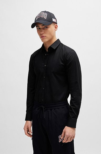 Extra slim-fit overhemd in popeline van stretchkatoen, Zwart