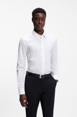 Skjorta med extra slim fit i stretchig bomullspoplin, Vit