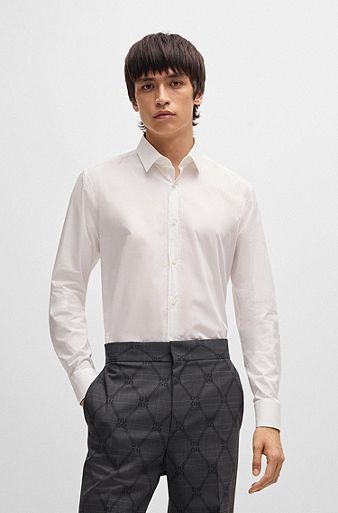 Extra-slim-fit shirt in stretch-cotton poplin, White