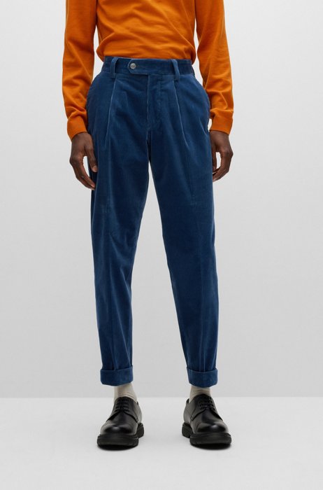 Tapered-fit trousers in stretch-cotton corduroy, Blue