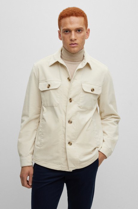 Relaxed-fit overshirt in stretch-cotton corduroy, White