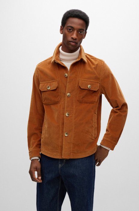 Relaxed-fit overshirt in stretch-cotton corduroy, Brown