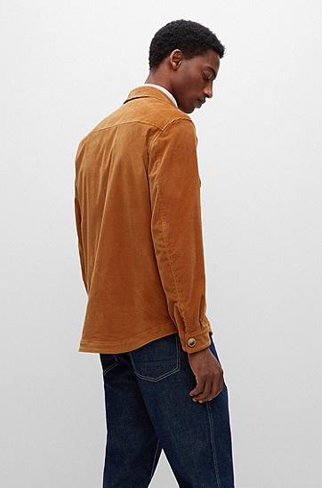 BOSS 博斯宽松版型弹力棉质灯芯绒外套衬衫,  225_Rust/Copper