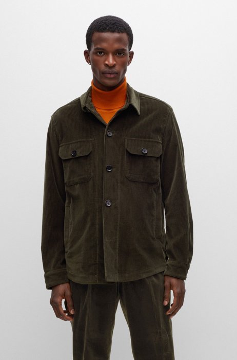 Relaxed-fit overshirt in stretch-cotton corduroy, Light Green