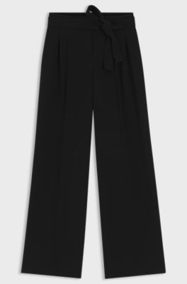 Pantalon coupe d&eacute;contract&eacute;e en cr&ecirc;pe japonais, Noir
