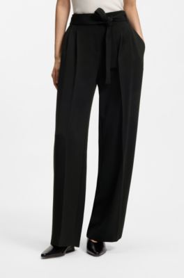 Relaxed-fit trousers in Japanese crepe, Black