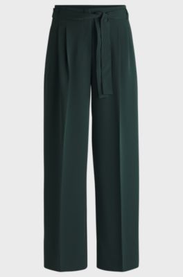 Pantaloni relaxed fit in cr&ecirc;pe giapponese, Verde scuro