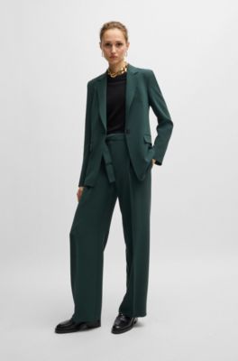 Pantaloni relaxed fit in cr&ecirc;pe giapponese, Verde scuro