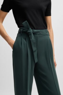 Pantaloni relaxed fit in cr&ecirc;pe giapponese, Verde scuro