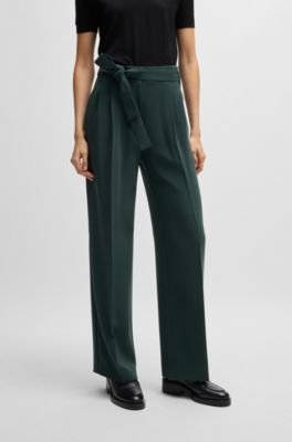 Pantaloni relaxed fit in cr&ecirc;pe giapponese, Verde scuro