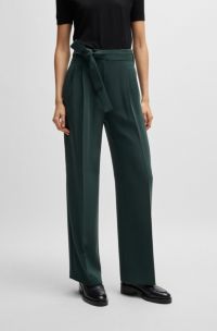 Pantalones relaxed fit en crepé japonés resistente a las arrugas, Verde oscuro
