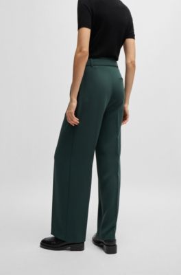 Pantaloni relaxed fit in cr&ecirc;pe giapponese, Verde scuro