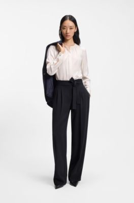 Relaxed-fit trousers in Japanese crepe, Dark Blue
