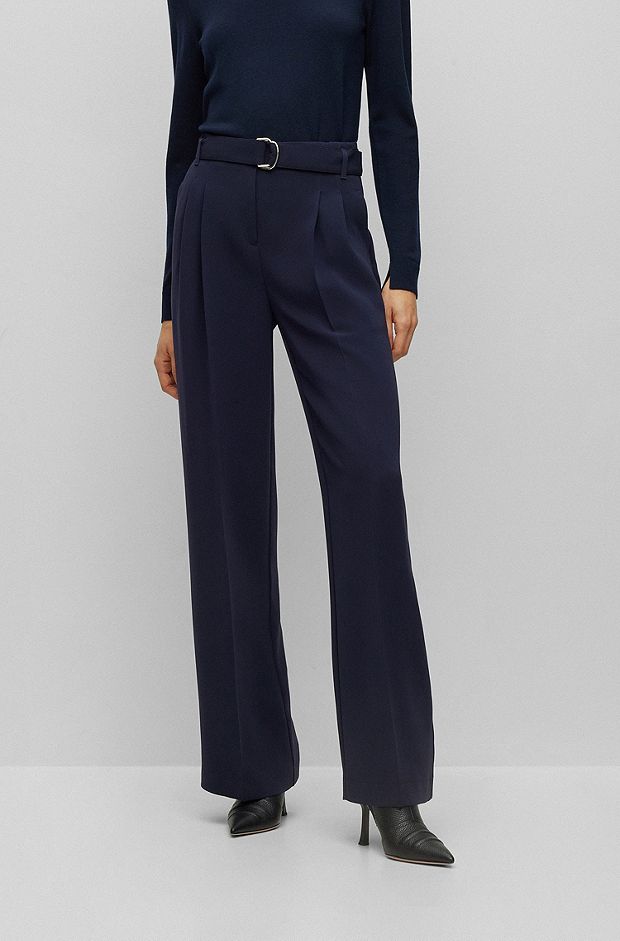 Relaxed-fit trousers in crease-resistant Japanese crepe, Dark Blue