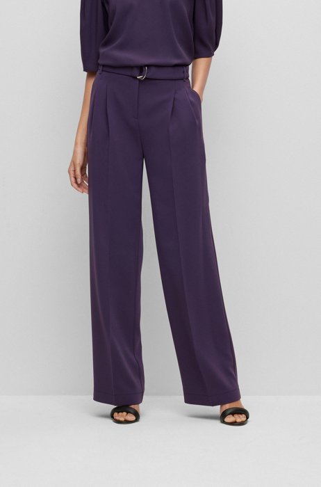 Relaxed-fit trousers in crease-resistant crepe, Dark Purple