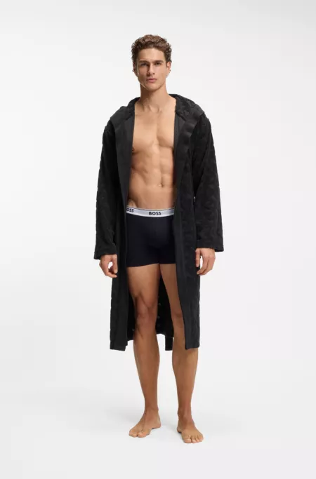 Monogram-pattern dressing gown in cotton-blend terry
