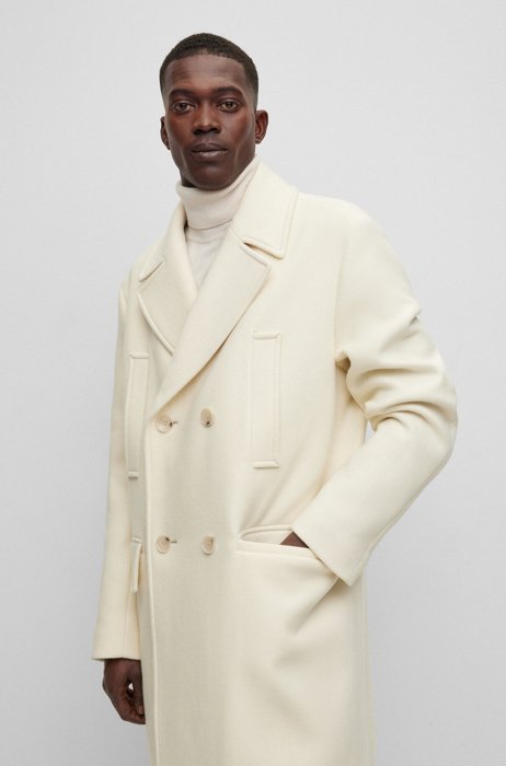Double-breasted relaxed-fit coat in a wool blend, White