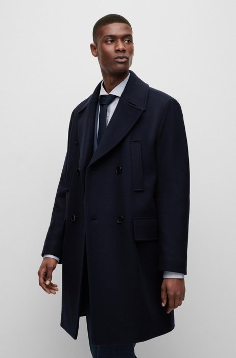 Double-breasted relaxed-fit coat in a wool blend, Dark Blue