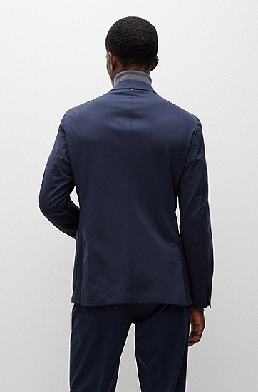 BOSS 博斯高弹平纹针织布修身夹克外套,  404_Dark Blue