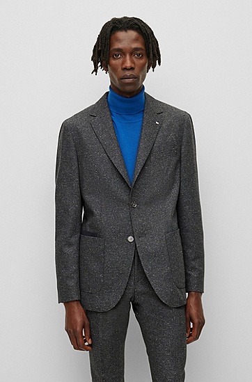 BOSS 博斯常规版型微型图案羊毛混纺夹克外套,  021_Dark Grey