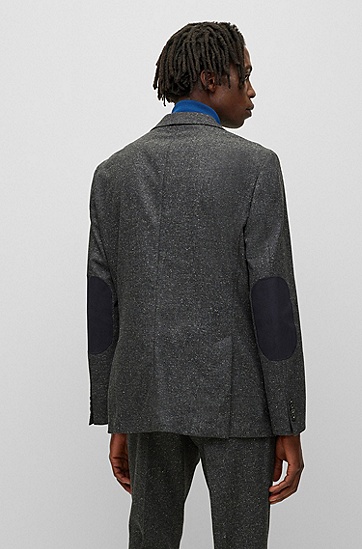常规版型微型图案羊毛混纺夹克外套,  021_Dark Grey